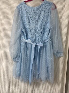 Light Blue Lace & Dot Tulle Party Dress
